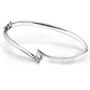 simple geometric aaa cz solitaire bypass bangle bracelet for women for girlfriend .925 sterling silver safety clasp