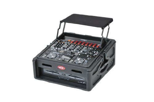 SKB Cases 1SKB-R102 10x2 Roto Rack/Mixer Console, 10U Slanted Rackmount on top, 2U rackmount in front, Steel Threaded Rails, Hard Lid and Doors, Side Access Ports for Cable Routing