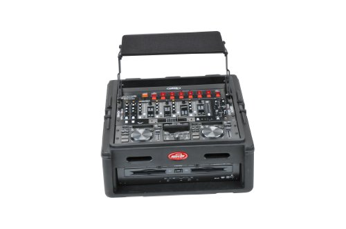 SKB Cases 1SKB-R102 10x2 Roto Rack/Mixer Console, 10U Slanted Rackmount on top, 2U rackmount in front, Steel Threaded Rails, Hard Lid and Doors, Side Access Ports for Cable Routing