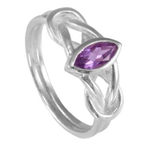 moonlight mysteries sterling silver woven celtic knot amethyst gemstone ring (sizes 4-15)