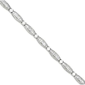 IceCarats 925 Sterling Silver Baguette Round Cubic Zirconia CZ Chain Bracelet