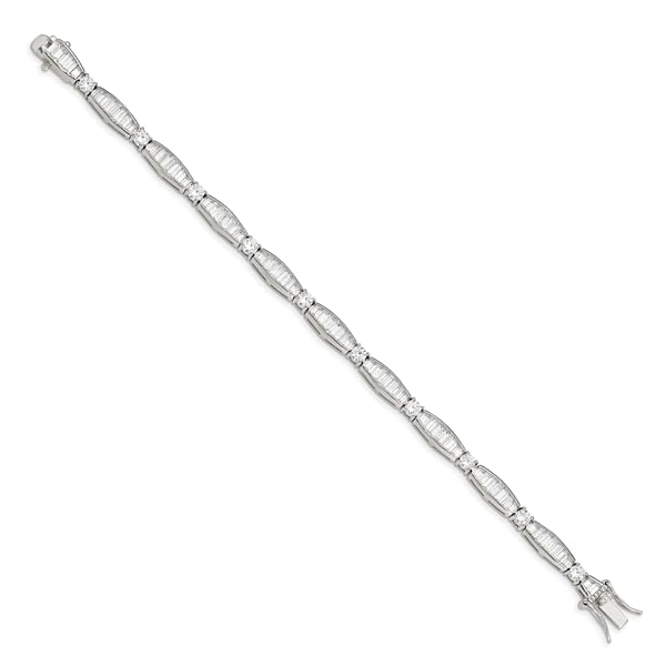 IceCarats 925 Sterling Silver Baguette Round Cubic Zirconia CZ Chain Bracelet