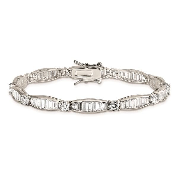 IceCarats 925 Sterling Silver Baguette Round Cubic Zirconia CZ Chain Bracelet