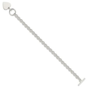 IceCarats 925 Sterling Silver Engraveable Heart Love Disc Link Toggle Chain Charm Bracelet 8.75 inch