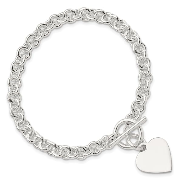 IceCarats 925 Sterling Silver Engraveable Heart Love Disc Link Toggle Chain Charm Bracelet 8.75 inch