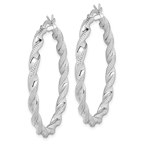 925 Sterling Silver Twisted 3.5x40mm Round Hoop Earrings