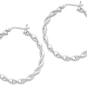 925 Sterling Silver Twisted 3.5x40mm Round Hoop Earrings