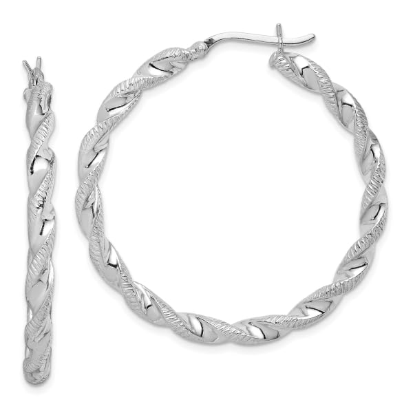 925 Sterling Silver Twisted 3.5x40mm Round Hoop Earrings