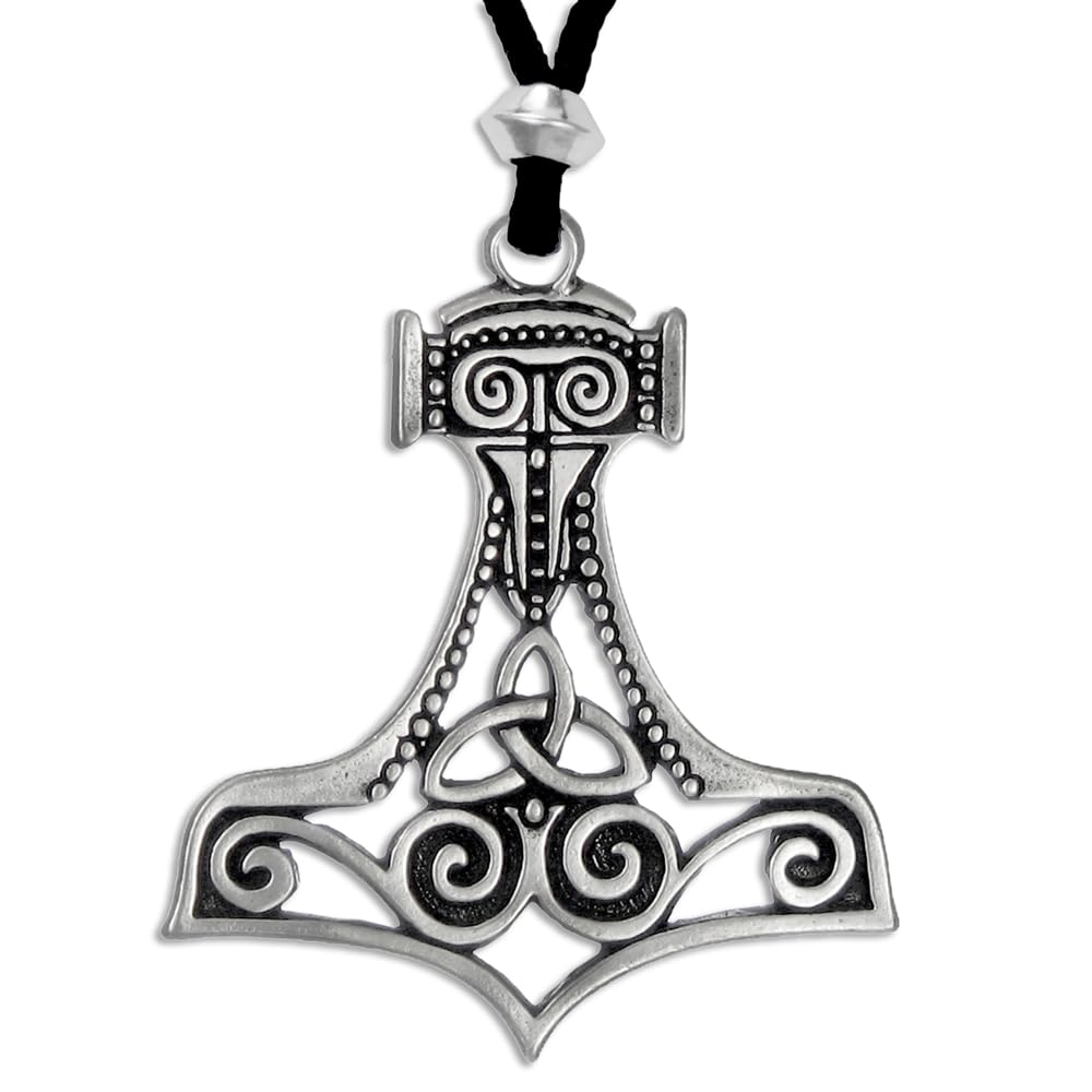 Large Thor's Hammer Necklace Mjolnir Pendant - Pewter Norse Jewelry