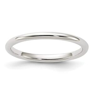 icecarats 925 sterling silver 2mm half round plain classic wedding band ring size 7.5