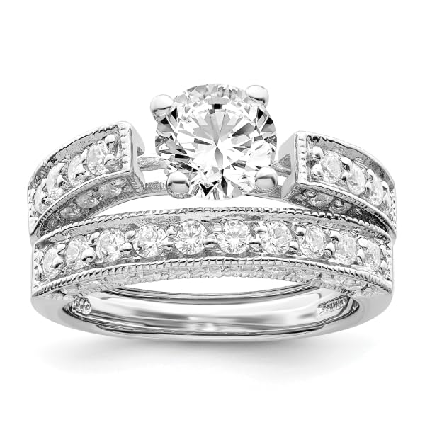 IceCarats 925 Sterling Silver Cubic Zirconia CZ Wedding Band Engagement Ring Bridal Jewelry Set Size 6