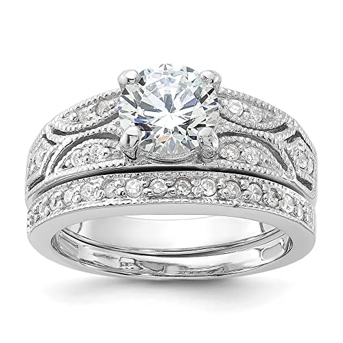 IceCarats 925 Sterling Silver Cubic Zirconia CZ Wedding Band Engagement Ring Bridal Jewelry Set Size 8