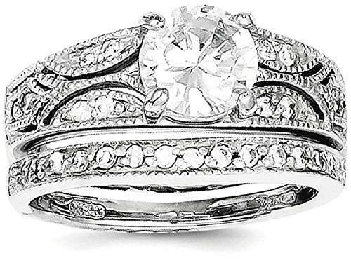 IceCarats 925 Sterling Silver Cubic Zirconia CZ Wedding Band Engagement Ring Bridal Jewelry Set Size 8