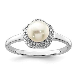 icecarats 925 sterling silver 6mm freshwater cultured button pearl diamond ring size 6