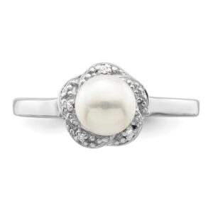 IceCarats 925 Sterling Silver 6mm Freshwater Cultured Button Pearl Diamond Ring Size 6