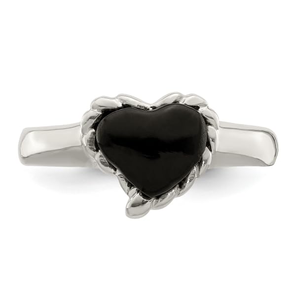 925 Sterling Silver Black Onyx Heart Love Ring Size 6