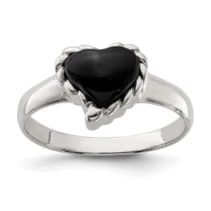 925 Sterling Silver Black Onyx Heart Love Ring Size 6