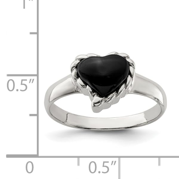 925 Sterling Silver Black Onyx Heart Love Ring Size 6