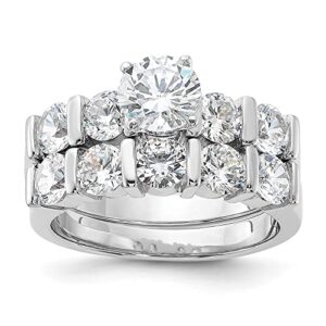 925 Sterling Silver Cubic Zirconia CZ Engagement Ring Wedding Band 2-piece Bridal Jewelry Set Size 8