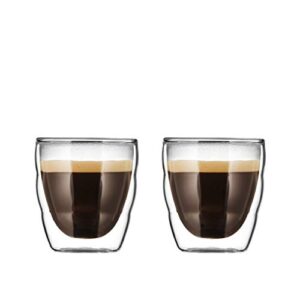 bodum pilatus glass set (double-walled, isolated, dishwasher safe, 0.08 l, 3 oz) - pack of 2, transparent