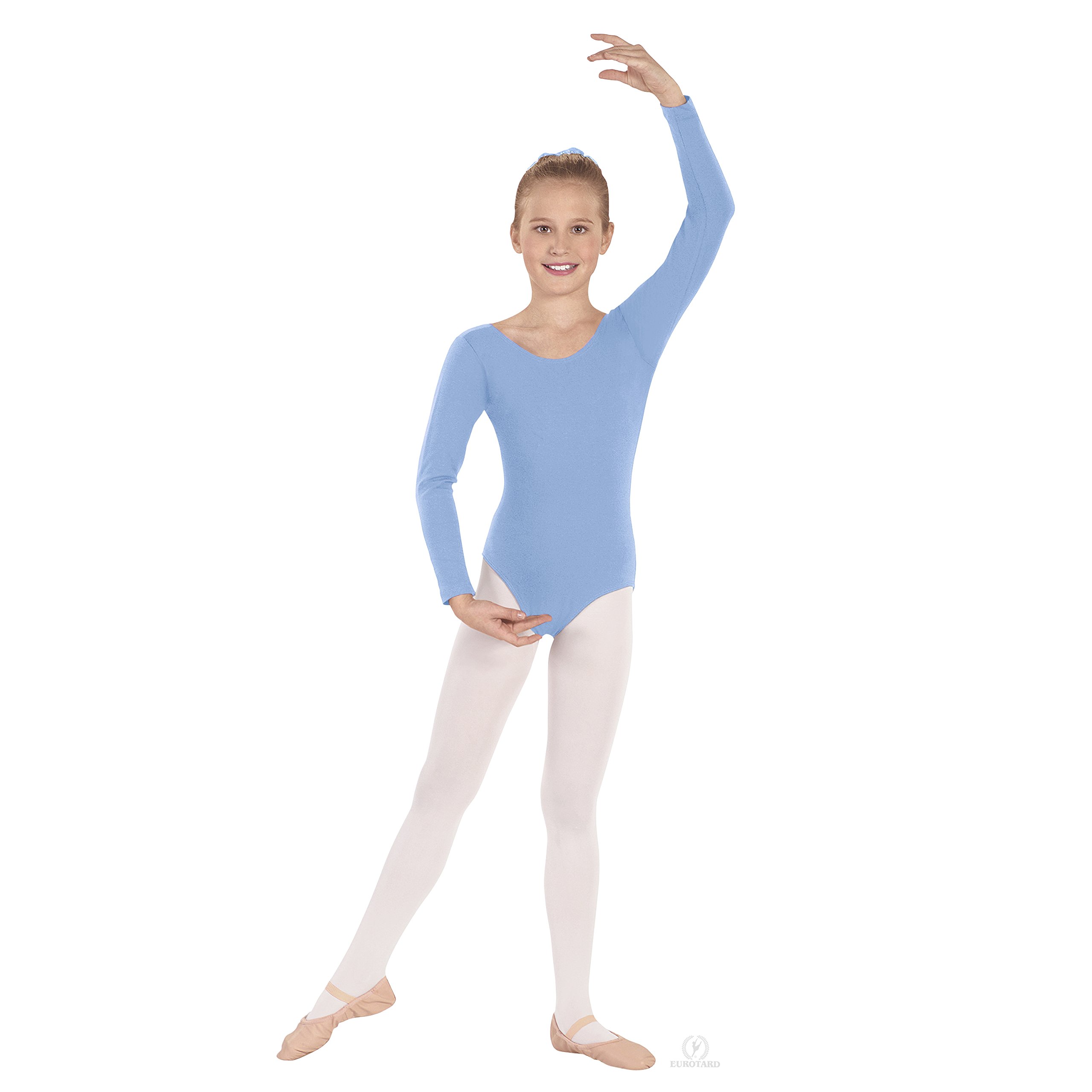 EUROTARD Girls Long Sleeve Leotard with Cotton (LIGHT BLUE, SMALL) - 10408