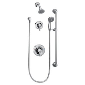 Moen Commercial Chrome Posi-Temp Pressure Balancing Shower and Handshower Trim Set with Slide Bar, Removable Showerhead and Metal Hose, Pressure Control Valve Required (T8342)