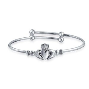 Bling Jewelry Traditional BFF Irish Lovers Heart Friendship Claddagh Bracelet Bangle For Women Teens Small Wrists 6.5 Inch Oxidized .925 Sterling Silver Adjustable