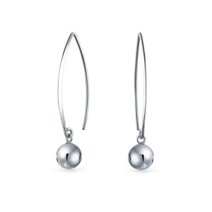 minimalist geometric linear long thin ear wire threader ball drop earrings for women teen .925 sterling silver 8mm bead