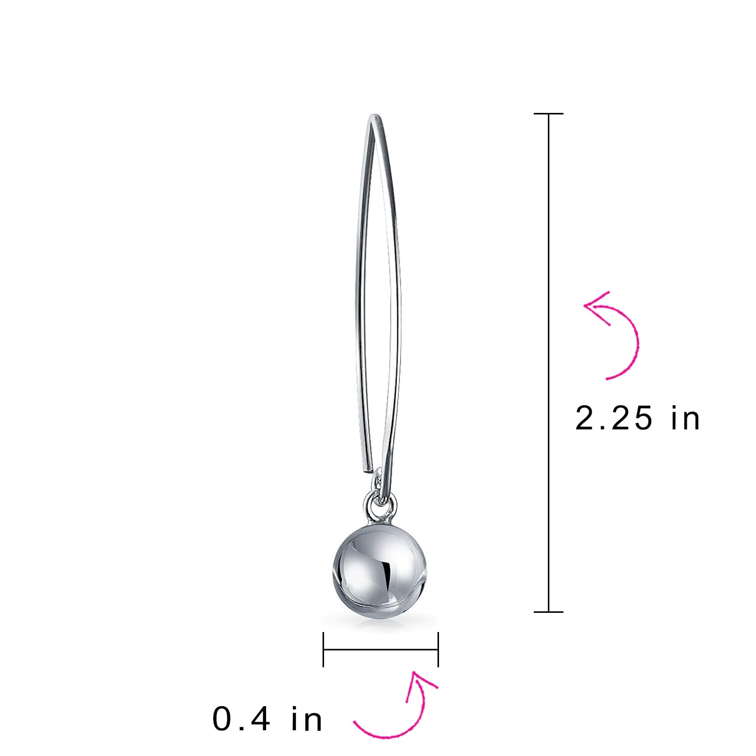 Minimalist Geometric Linear Long Thin Ear Wire Threader Ball Drop Earrings For Women Teen .925 Sterling Silver 8MM Bead