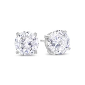 kezef rhodium plated sterling silver stud earrings for women and men, round brilliant cut cz cubic zirconia in .925 silver basket setting