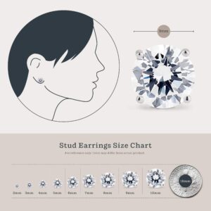 Kezef Rhodium Plated Sterling Silver Stud Earrings for Women and Men, Round Brilliant Cut CZ Cubic Zirconia in .925 Silver Basket Setting