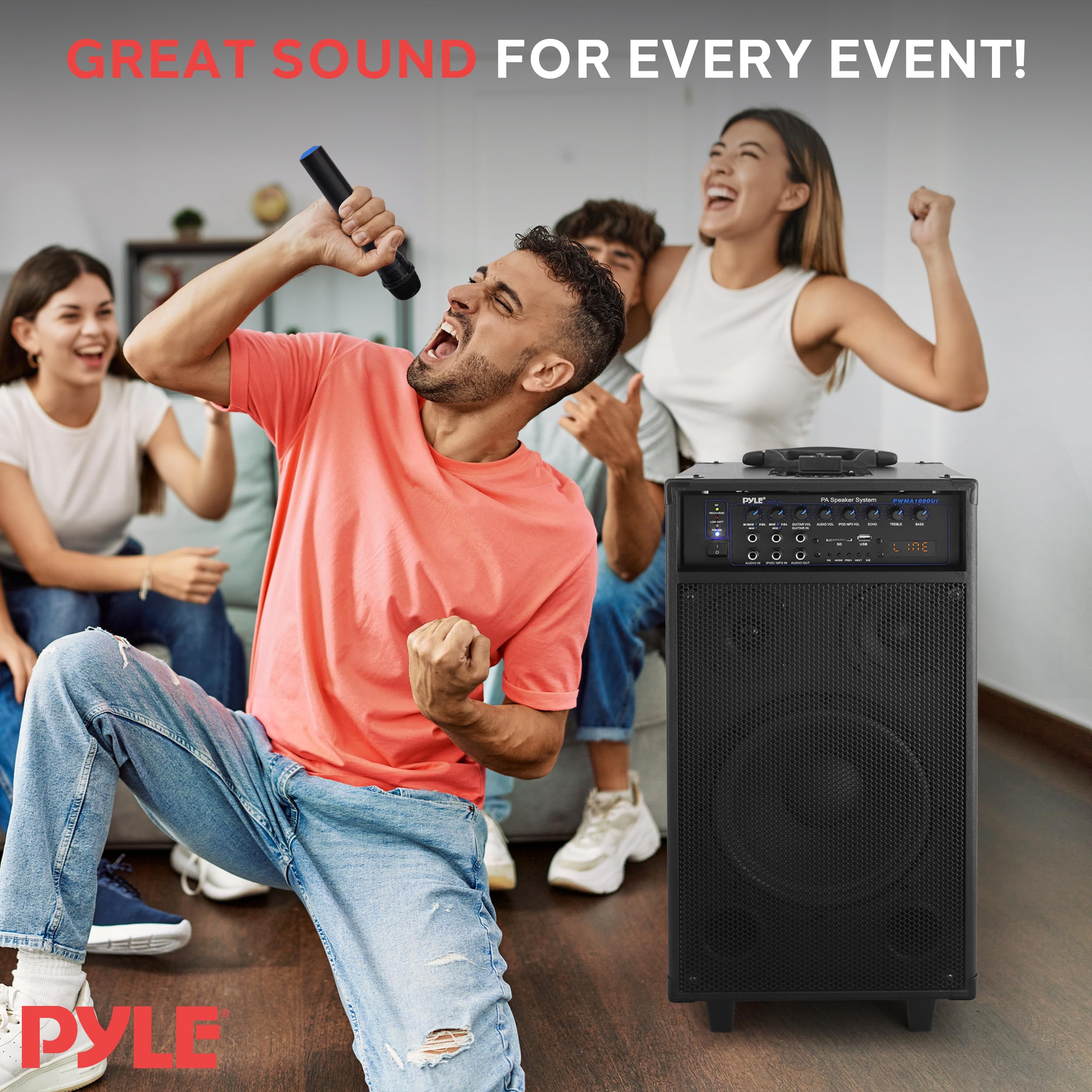 Pyle 800 Watt Outdoor Portable Wireless PA Loud speaker - 10'' Subwoofer Sound System with Charge Dock, Rechargeable Battery, Radio, USB / SD Reader, Microphone, Remote, Wheels - PWMA1090UI