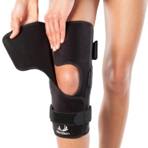 bioskin wraparound compression knee brace for knee pain, acl & mcl injuries, meniscus tear, arthritis pain and support, hinged knee brace, sprains, for women & men