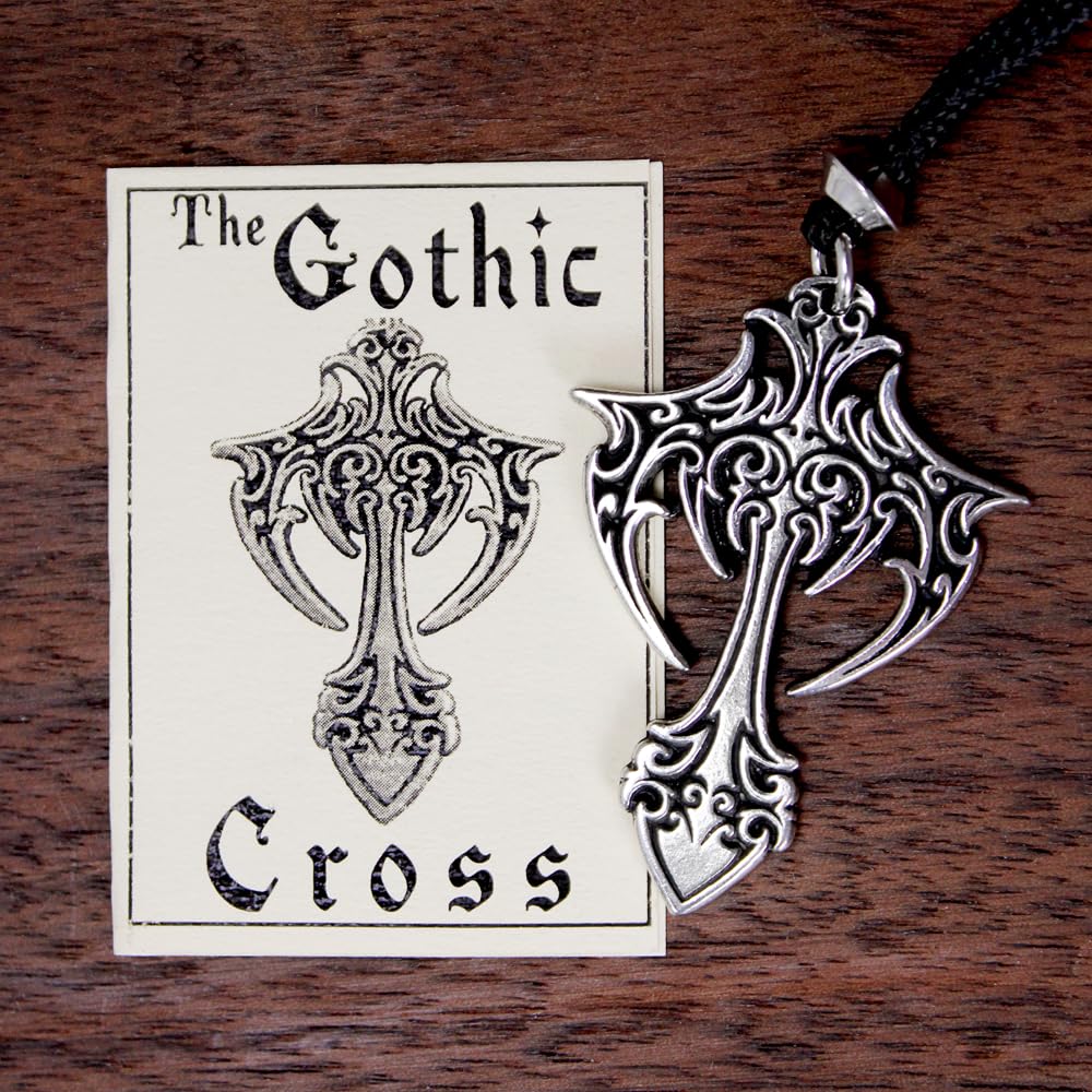 Pewter Gothic Cross Pendant Necklace (1.75" Long)