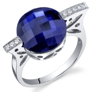 peora 7.00 carats created sapphire ring sterling silver double checkerboard cut size 8