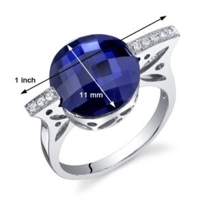 PEORA 7.00 Carats Created Sapphire Ring Sterling Silver Double Checkerboard Cut Size 8