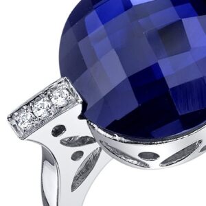 PEORA 7.00 Carats Created Sapphire Ring Sterling Silver Double Checkerboard Cut Size 8