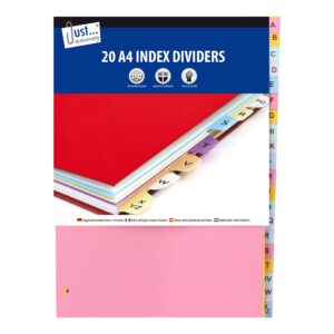 just stationery 4059/72 a-z a4 paper index divider, pack of 20