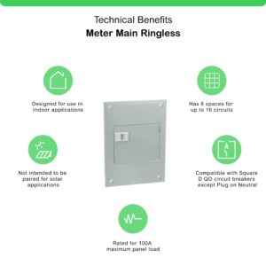 Square D - QO816L100DF QO 100-Amp 8-Spaces 16-Circuit Indoor Flush Mount Main Lugs Load Center with Cover and Door