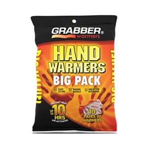 grabber hand warmers - long lasting safe natural odorless air activated warmers - up to 7 hours of heat - 10 pairs,one color,hwpp10displayusa