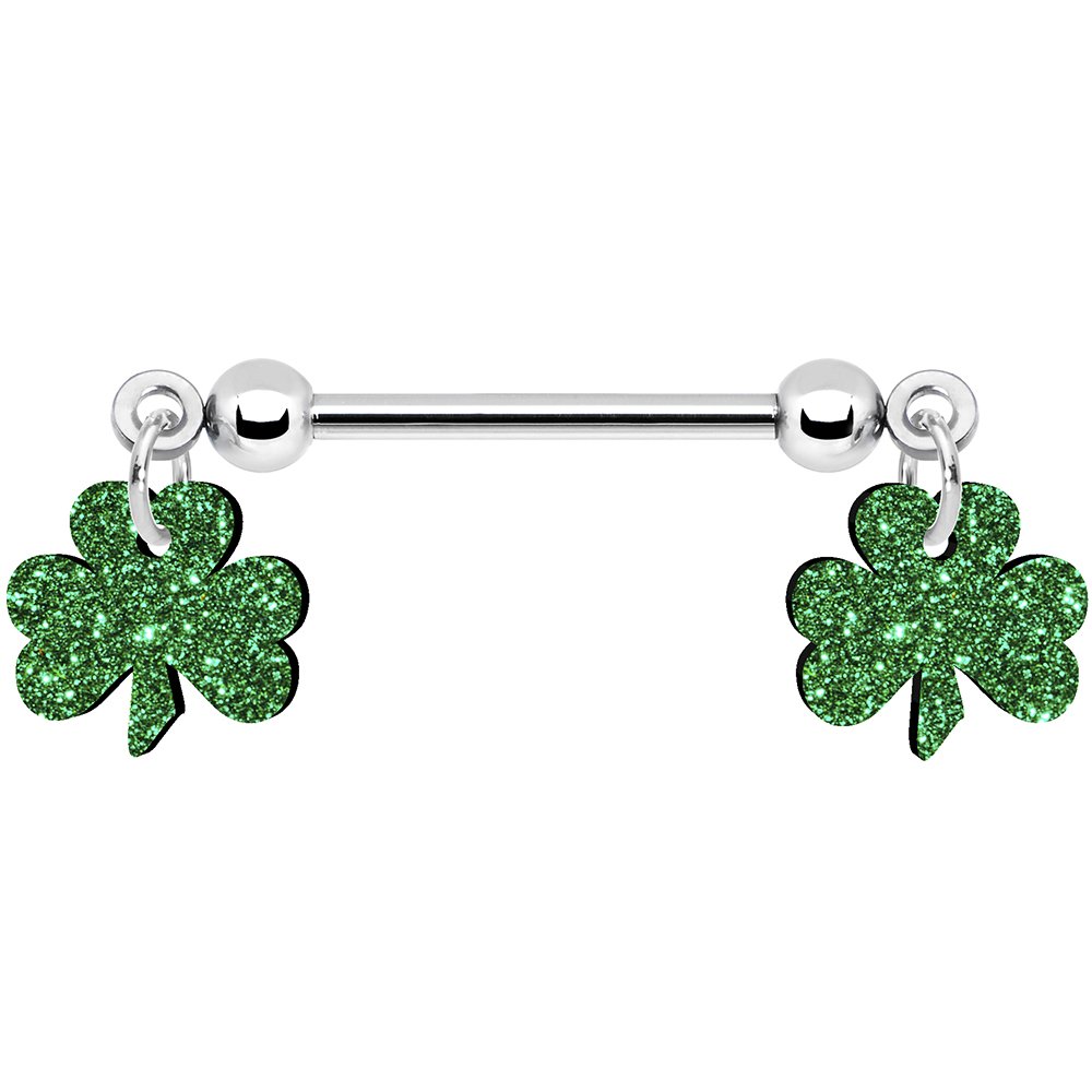 Body Candy Green Glitter Shamrock Nipple Ring Set of 2