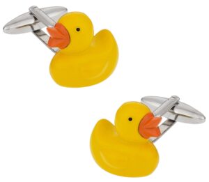 mens funny rubber ducky duck cufflinks bathtime bath cuff links baby with travel presentation gift box in yellow