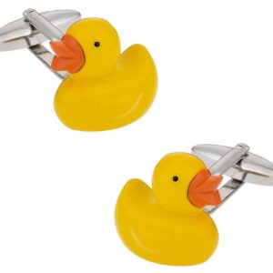 Mens Funny Rubber Ducky Duck Cufflinks Bathtime Bath Cuff Links Baby with Travel Presentation Gift Box in Yellow