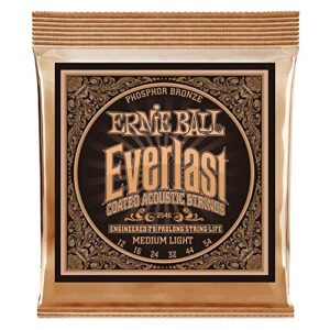 ernie ball everlast medium light phosphor bronze acoustic guitar strings, 12-54 gauge (p02546)