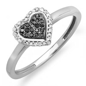 dazzlingrock collection 0.15 carat (cttw) sterling silver round black and white diamond women promise heart love engagement ring, size 7