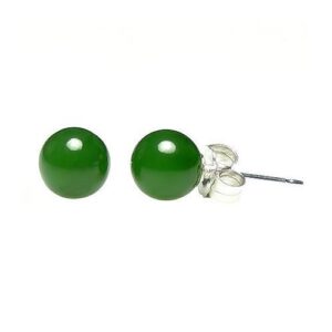 Trustmark 14K White Gold 6mm Natural Nephrite Green Jade Ball Stud Post Earrings