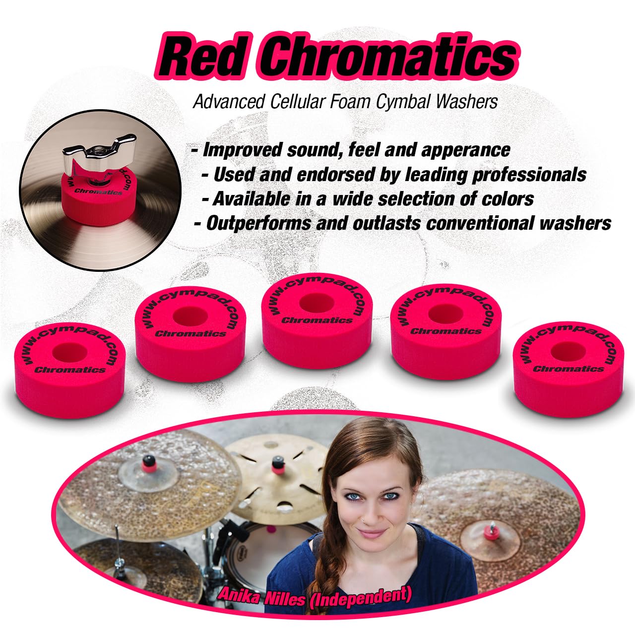 Cympad Chromatics Foam Cymbal Washer Set 40/15mm Red