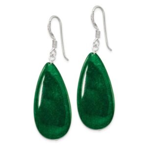 925 Sterling Silver Green Jade Teardrop Drop Dangle Earrings