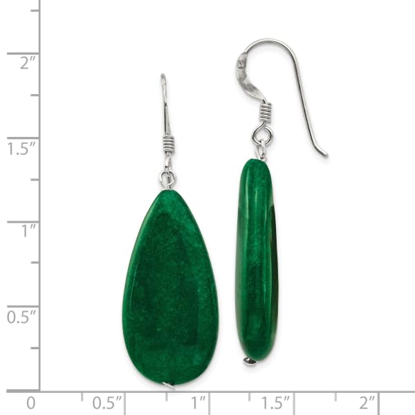 925 Sterling Silver Green Jade Teardrop Drop Dangle Earrings