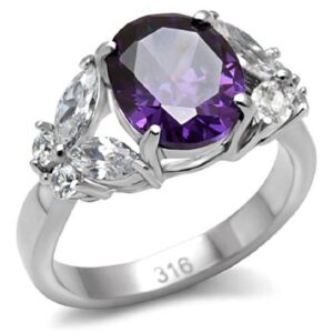 Marshal Imports 4 Ct Stainless Steel Butterfly Cocktail Ring with Amethyst Oval Cut Cubic Zirconia (9)